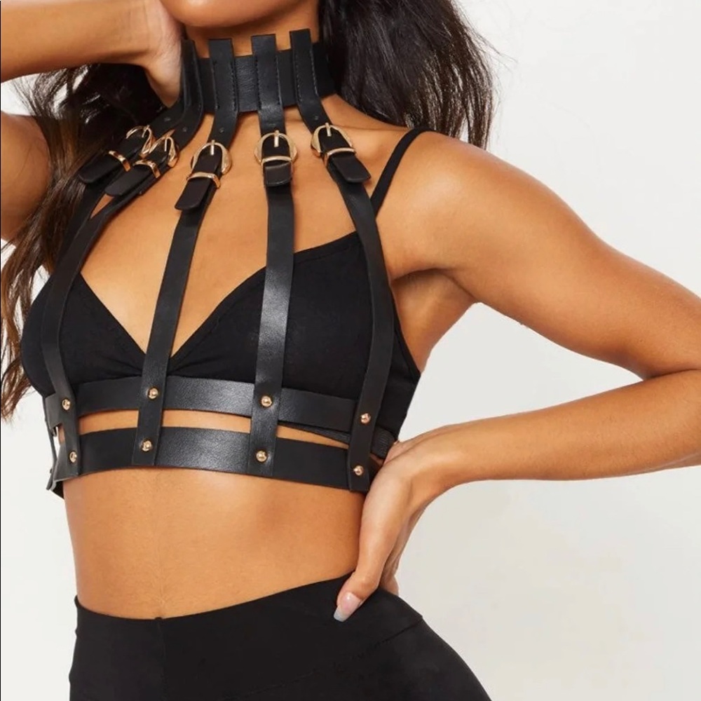 Faux leather body harness